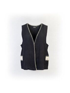 Kd Spring Womens Black Sleeveless Vest With Decorative Trim Size M